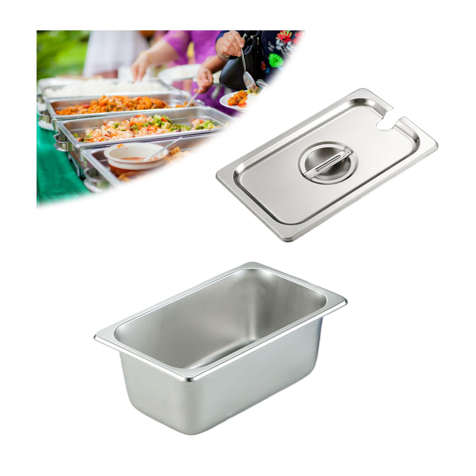 Apilable Recipiente Gastronorm,Contenedor GN Rectángulo,Sartenes Profundas De Hotel Bandeja De Acero Inoxidable,1/4（26.5 * 16.2cm）,10cm