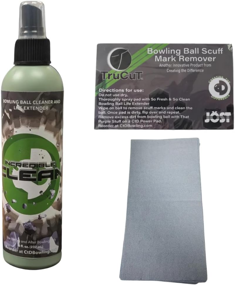 Creating the Difference Incredible Clean Kit | Bowling Ball Cleaner and Life Extender | Strongest Formula Available | Includes 8 oz Bottle Plus a Trucut Scuff Mark Remover & 10 DurablenX Towels