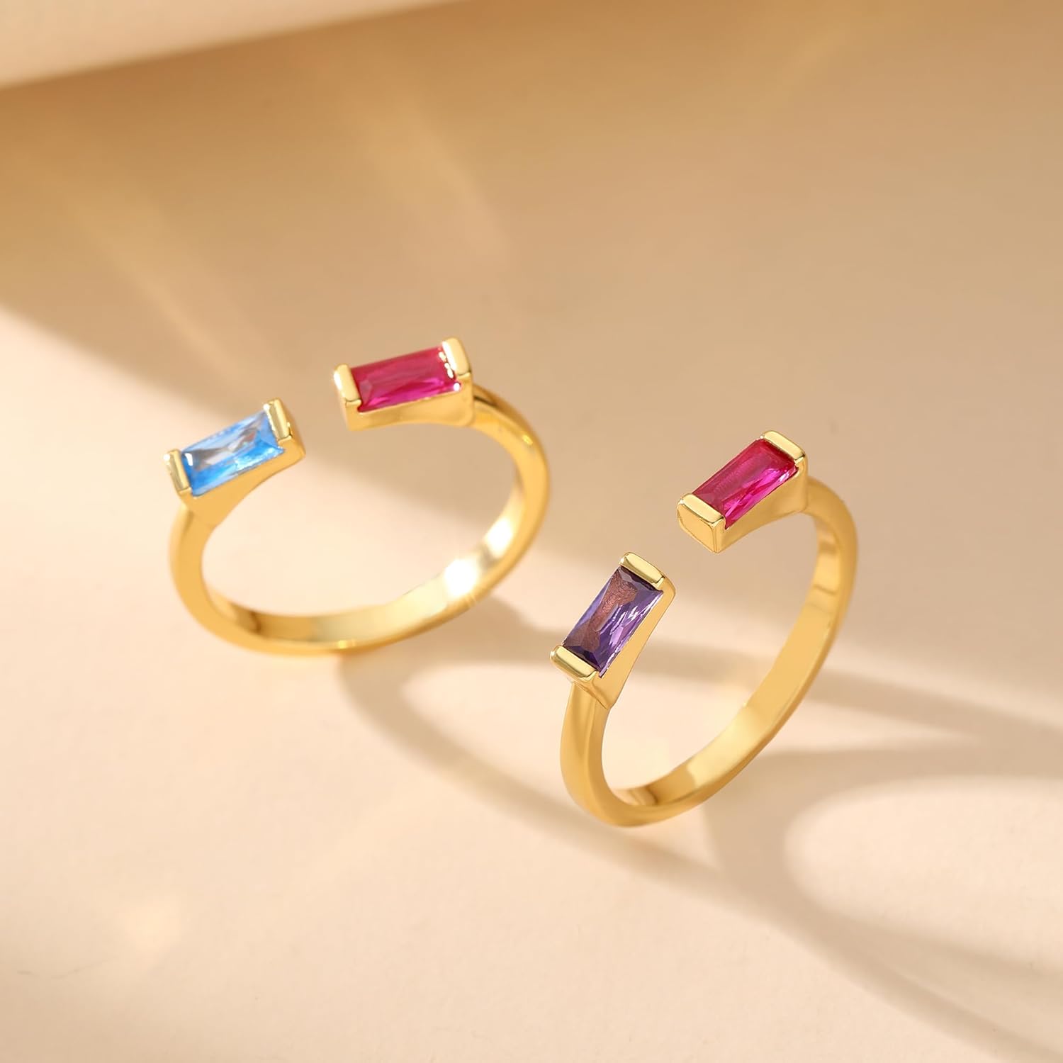 JSJOY Birthstone Rings for Women Dainty Emerald Blue Ring Birthday Gifts for Mom Her Gemstones CZ Ring for Teens Gold Rings That Don't Tarnish Adjustable Ring Jewelry Gifts - Image 3