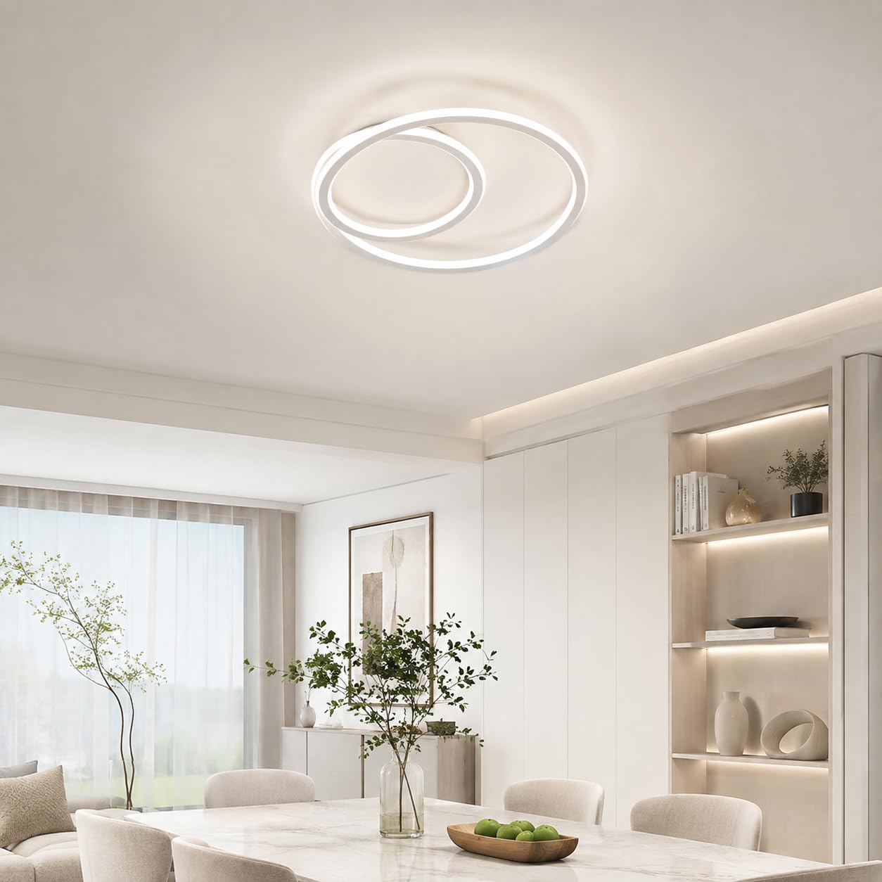Plafón LED Regulable con Mando a Distancia, 68W Lámpara de Techo Moderna Espiral 40cm (3000K-5000K), Iluminación Bilateral 360° en Aluminio y Silicona para Salón, Dormitorio, Cocina