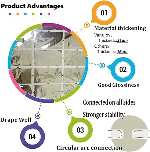 Miniatura 4 de Vanujoy Cortina de telón de fondo con flecos cuadrados plateados de oropel metálico, cortina de telón de fondo para cumpleaños, boda, graduación,