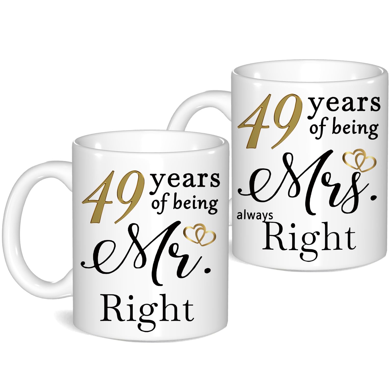 49 Year Anniversary Coffee Mugs Set of 2, 49th Anniversary Wedding Gifts for Wife Husband Parents Grandparents Men Women Him Her, 49 Year Valentines Engagement Couple Cups
