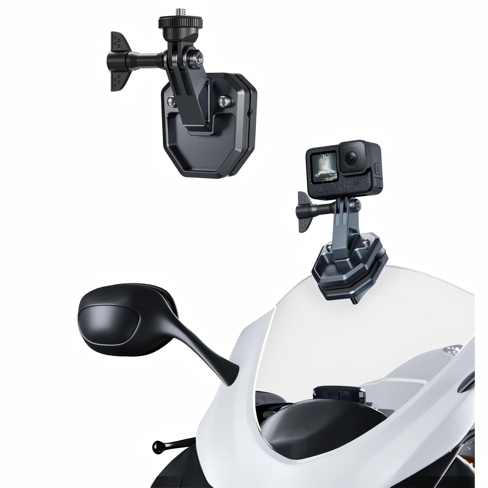 TELESIN Supporto in alluminio per parabrezza moto con morsetto clip, compatibile con Hero 13 12 11 10 9 Insta360 X5 X4 X3 Ace Pro DJI Osmo 360 Osmo Action 6 5 Pro 4 3 2 Accessori per moto e action cam