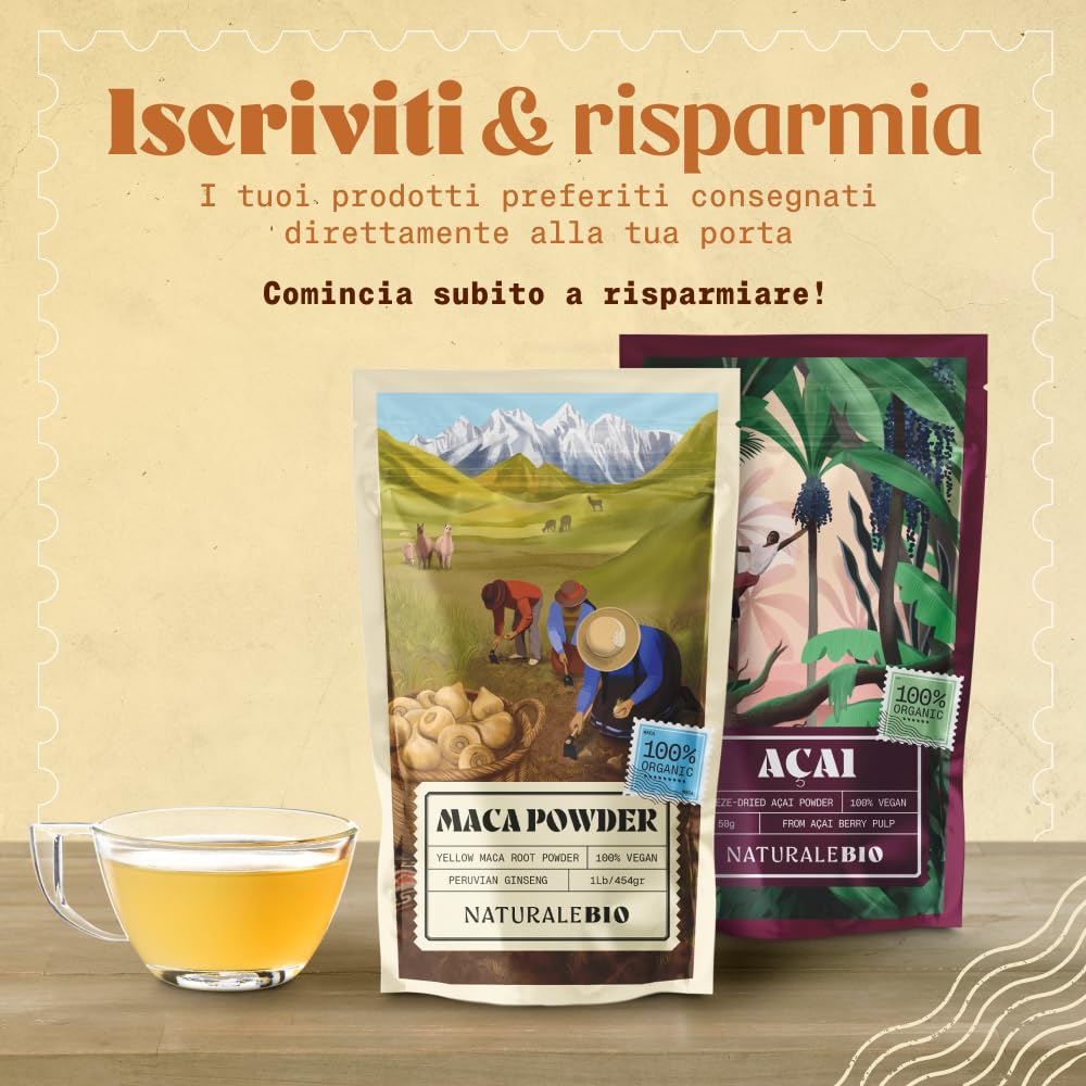 NaturaleBio Maca Peruviana Biologica in Polvere 1 kg. Naturale e Pura, Prodotto in Perù dalla Radice di Maca Bio - Gelatinizzata