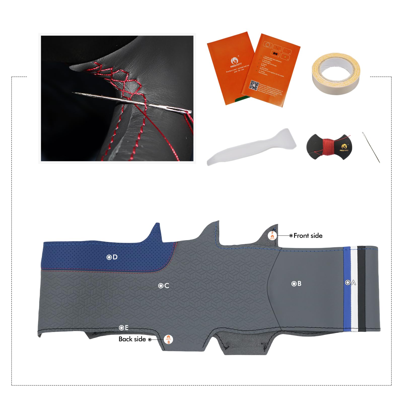 MEWANT Housse de volant cousue à la main pour Tesla Model 3 2017-2023/Model Y 2020-2023 pour Tesla Model 3/Y Accessoires