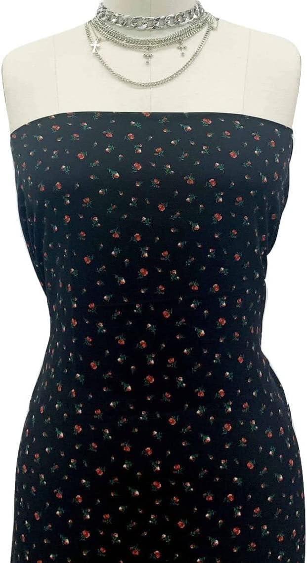 Black Garnet Ditsy Floral Pattern Printed on Wool Dobby Fabric