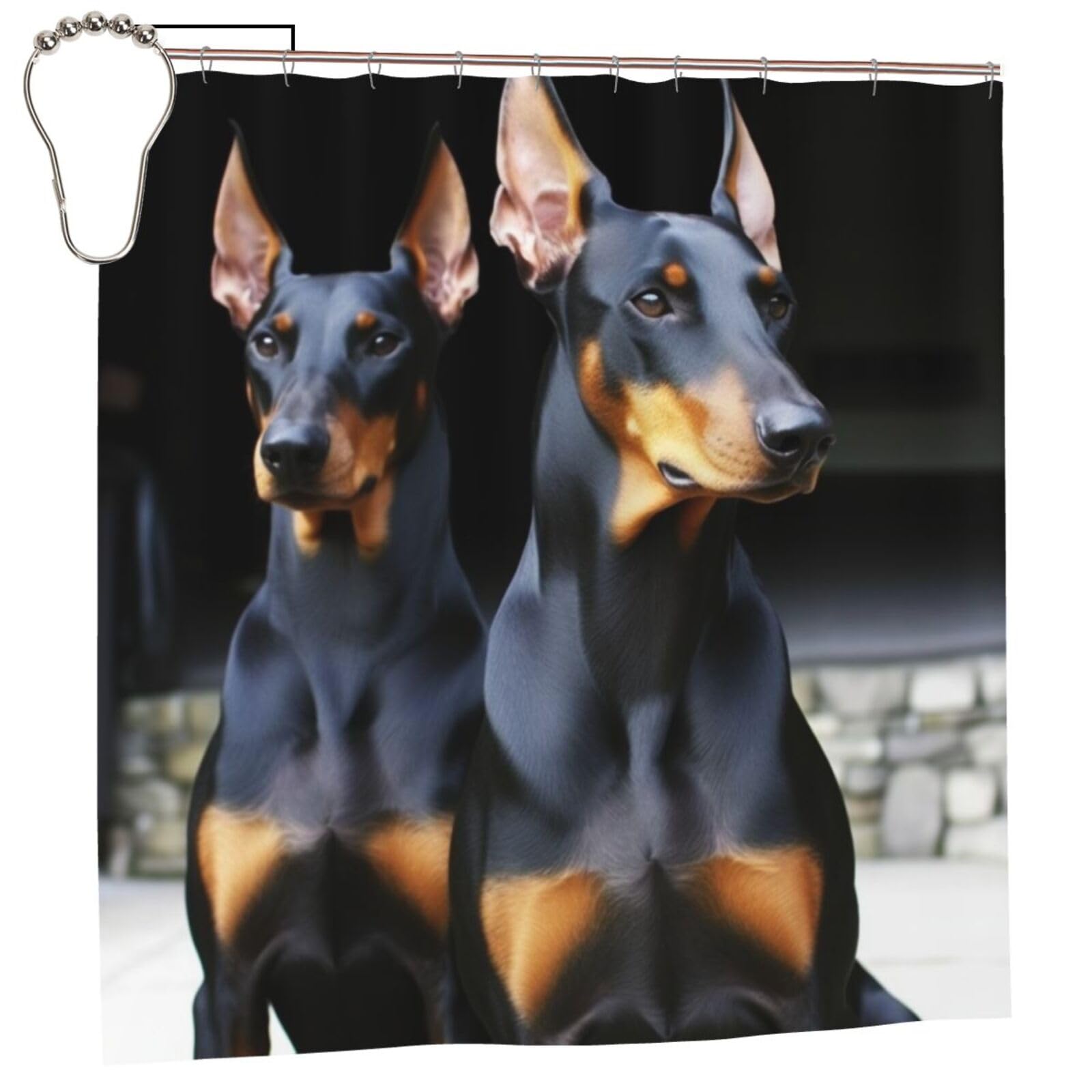 FodPand Doberman Shower Curtain 70"x70" Waterproof Long Bathroom Curtain Heavy Duty Thick Cloth Bath Curtain Set with Hooks, Modern Abstract Art Pattern Bathroom Shower Curtains