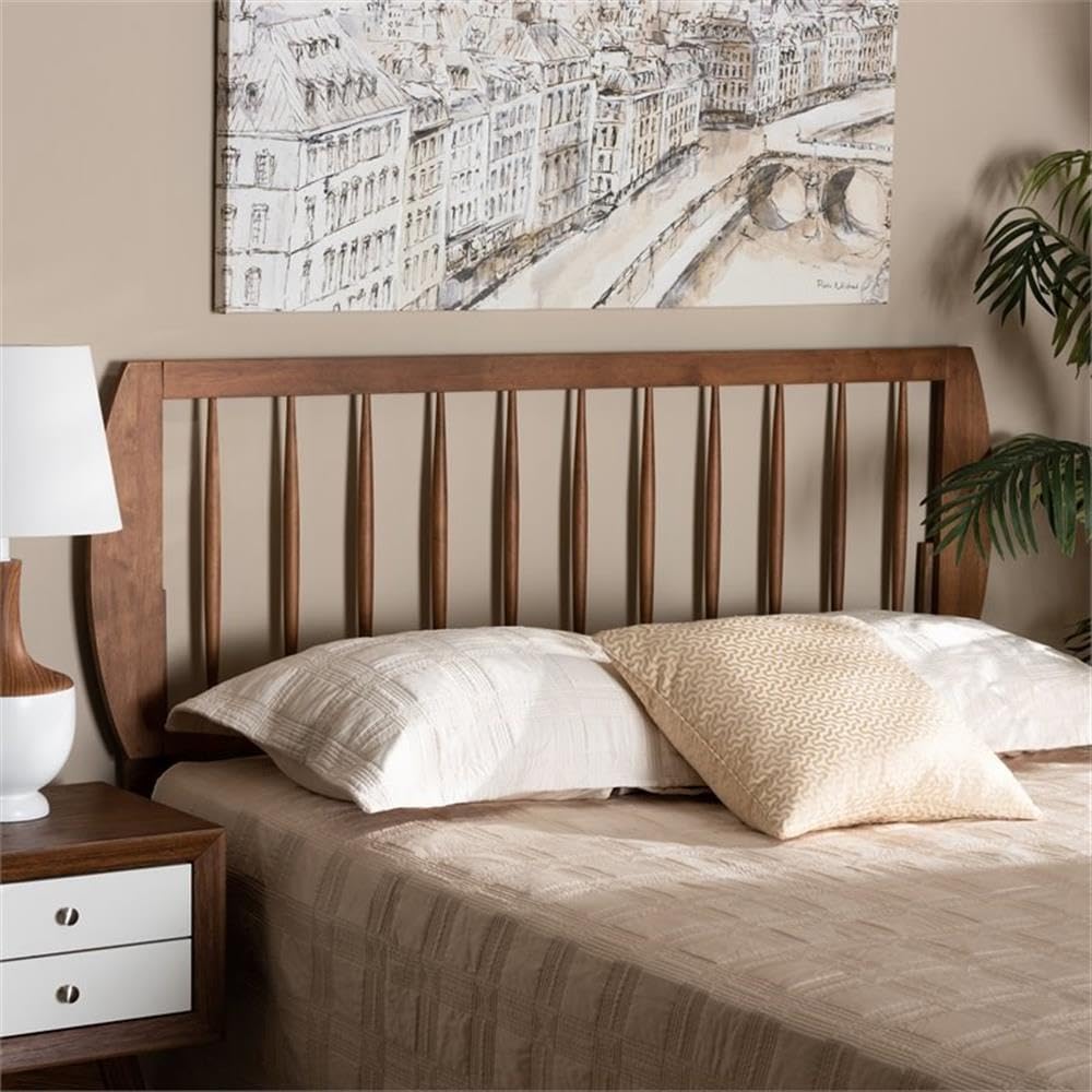 BOWERY HILL Full Size Headboard, Rubberwood Construction, Ash Walnut Finish, Spindle Design, Adjustable Height, Modern Transitional Bedroom Furniture, 60.6 in Wide, Made in Malaysia