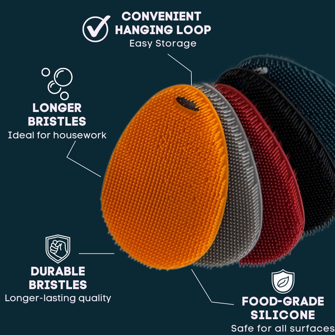 Esponja de silicona para platos, estropajo de silicona de grado alimenticio y limpieza de la casa, estropajo de cocina de silicona sin BPA [paquete de 5 óvalos de invierno]