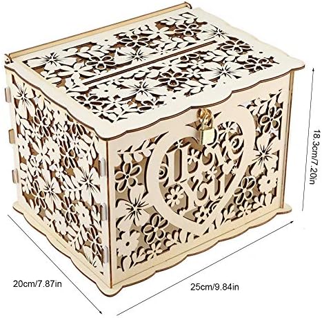 Wedding Money Box Holder with Cards Sign and Lock, Wedding Gift Card Cards Money Post Box Holder Rustic Large Wooden Letter Envelop Boxes for Reception Anniversary Birthday Party Parties