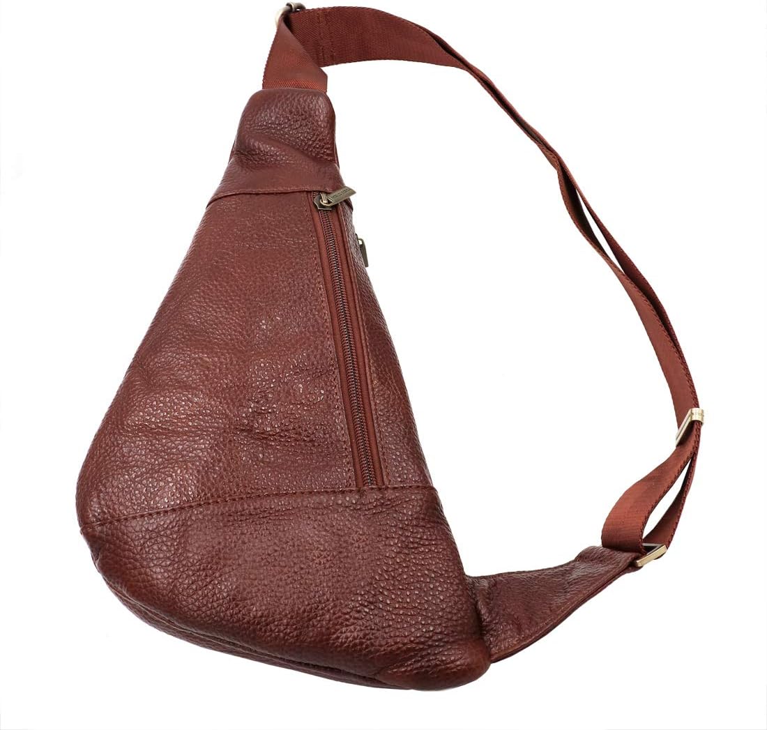 Basic Cowhide Leather Sling Bag Crossbody Chest Pack Shoulder Daypack (Tan Brown) - Image 3