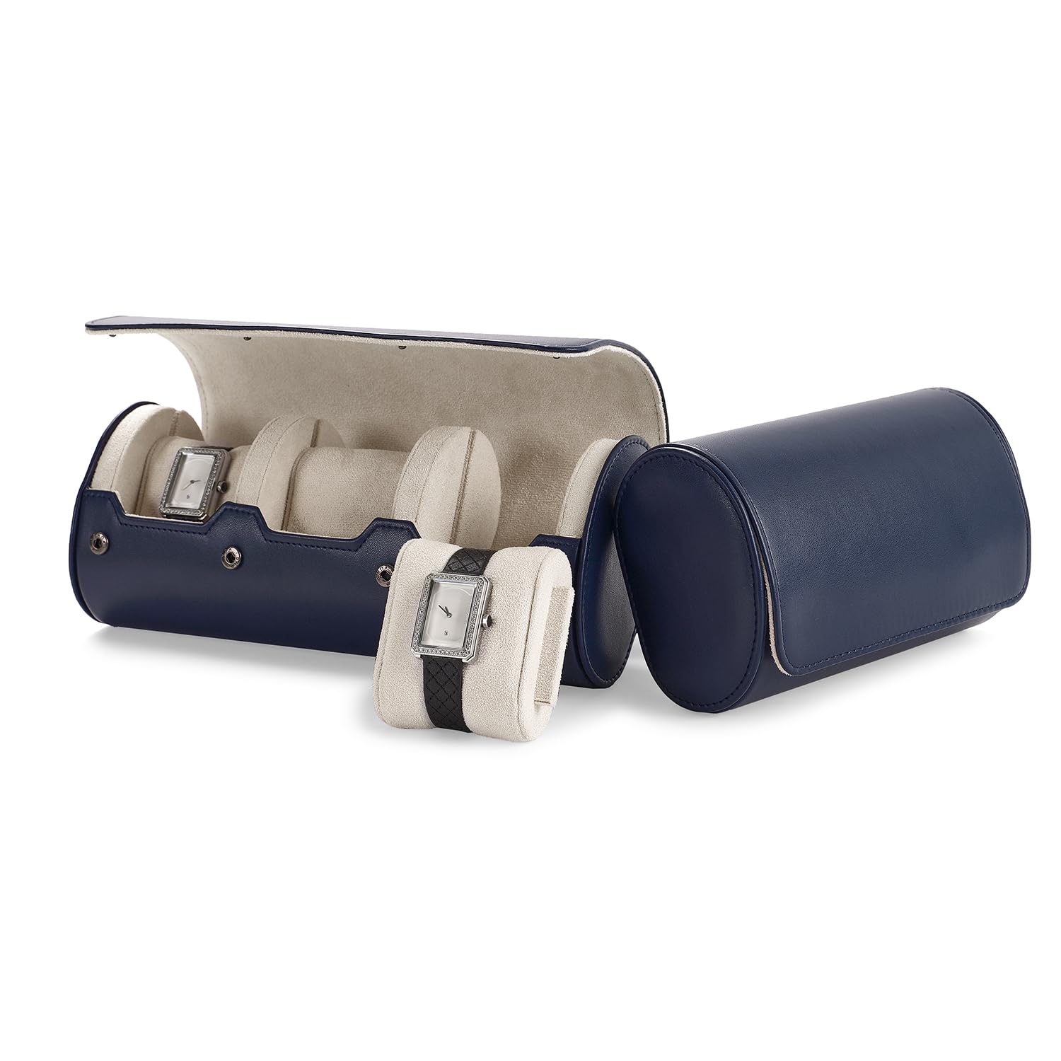 Oirlv 3 Ranuras Pelle PU Watch Roll,Relojero de Viaje,Caja Relojes,Watch Case Para Navidad, Aniversario(Azul Oscuro)