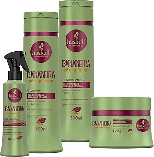 Kit Haskell Bananeira Pós-Química Shampoo Condicionador Máscara 300ml/gr Fluido