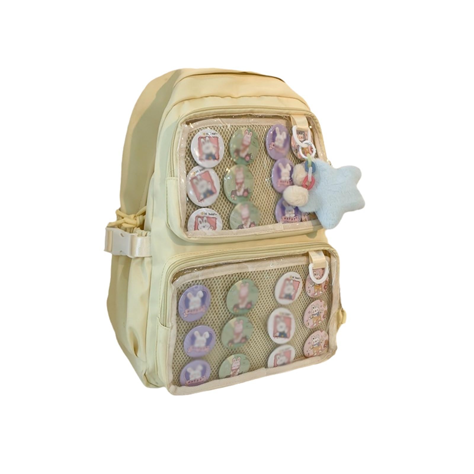 BBNSIV Kawaii Pin Display Backpack With Inserts for Pins - Cute Daypack for Girls, Women, Men - School, Hiking, Daily Use Bag (Yellow)