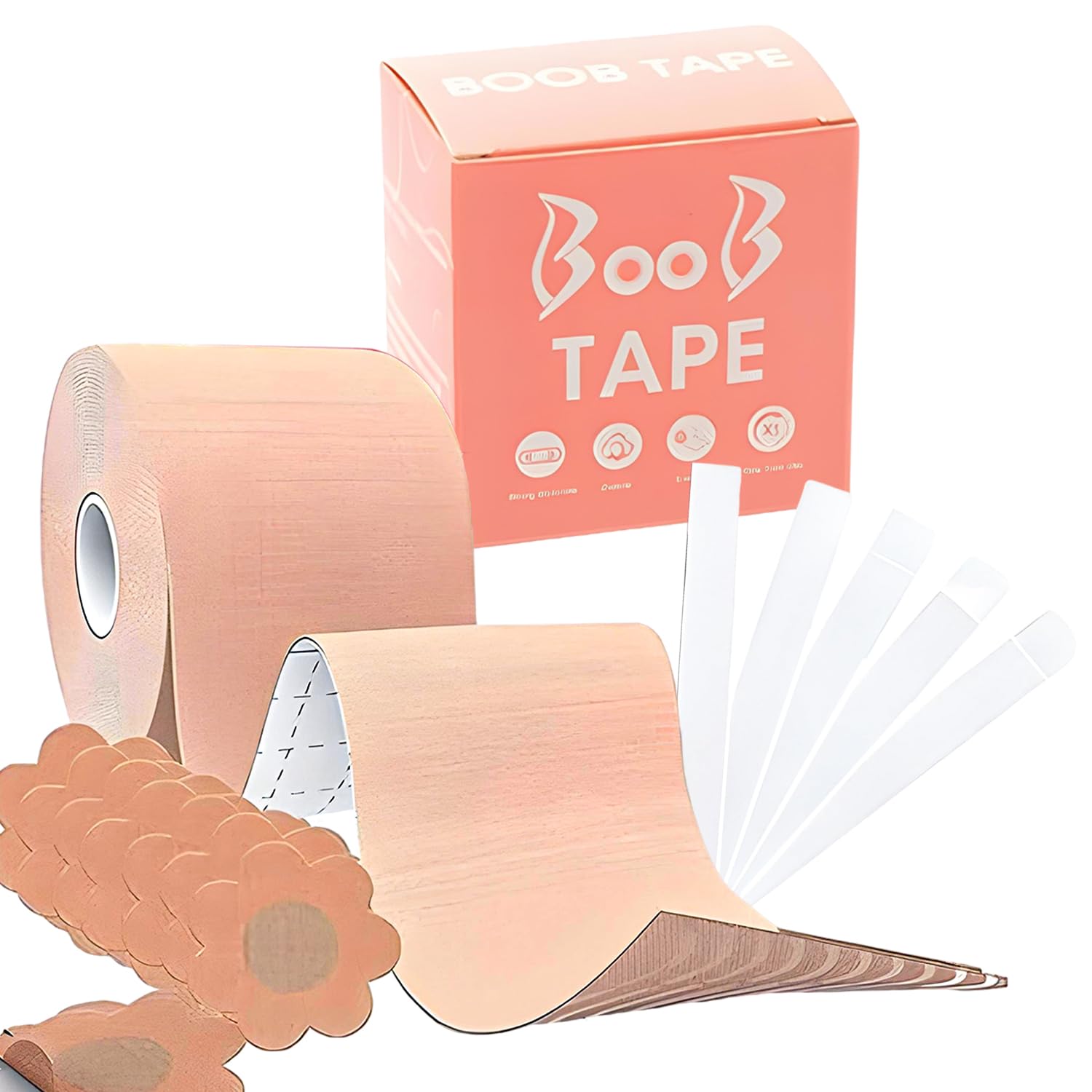 Boob Tape (1pc) With Double-Sided Body Tape (40Pc) & 10 Nipple Covers | Transparent Adhesive, Two-Way Anti-Slip Tape 5mtr Boob Tape | Breathable Disposable, Invisible Dress Tape For Women.-image-26