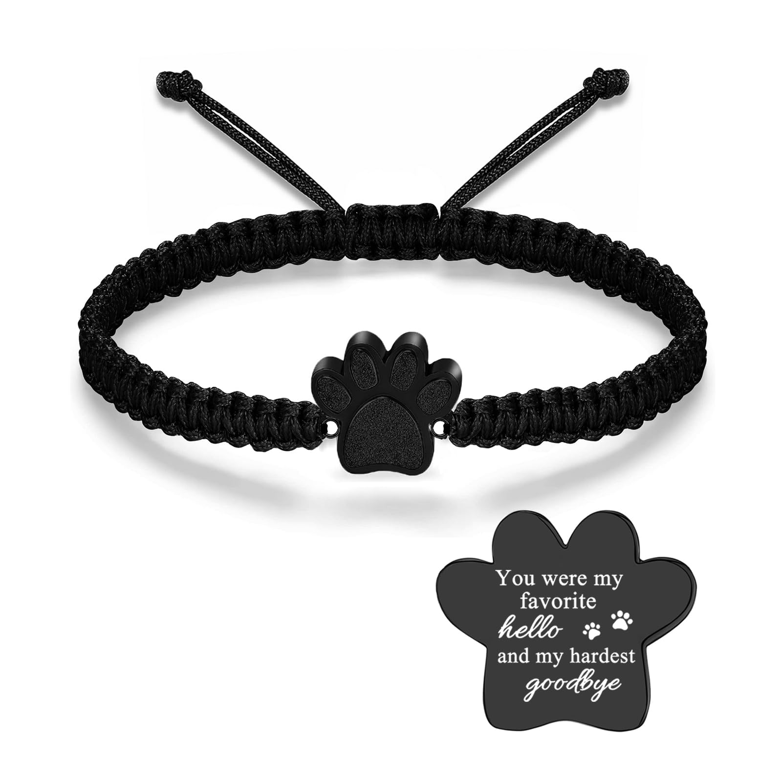 RIPFEVURN Cremation Jewelry Urn Bracelet for Ashes for Women Men Cat Dog Paw Print Keepsake Memorial Rope Bracelet(You were my favorite hello and my hardest goodbye)