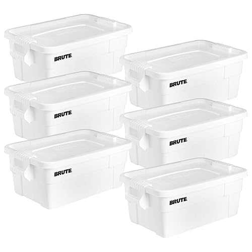 Rubbermaid Commercial Products - BRUTE - Contenedor de almacenamiento con tapa - 14galones - Blanco (FG9S3000WHT) - Paquete de 6