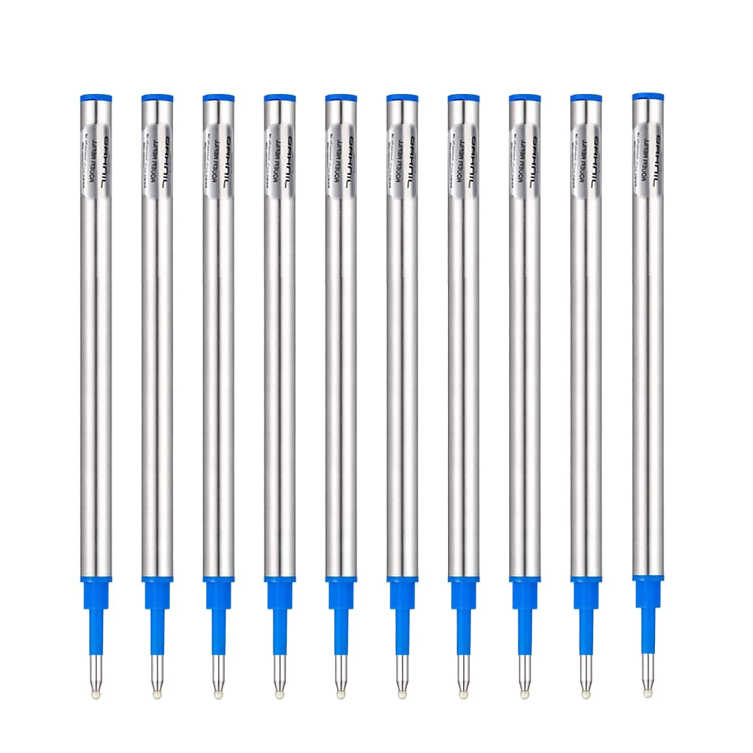 10 PCS Jinhao Blue Push Type Rollerball Pen Ink Refills, Medium Point 0.7mm for Most of Roller Pens Length 110mm