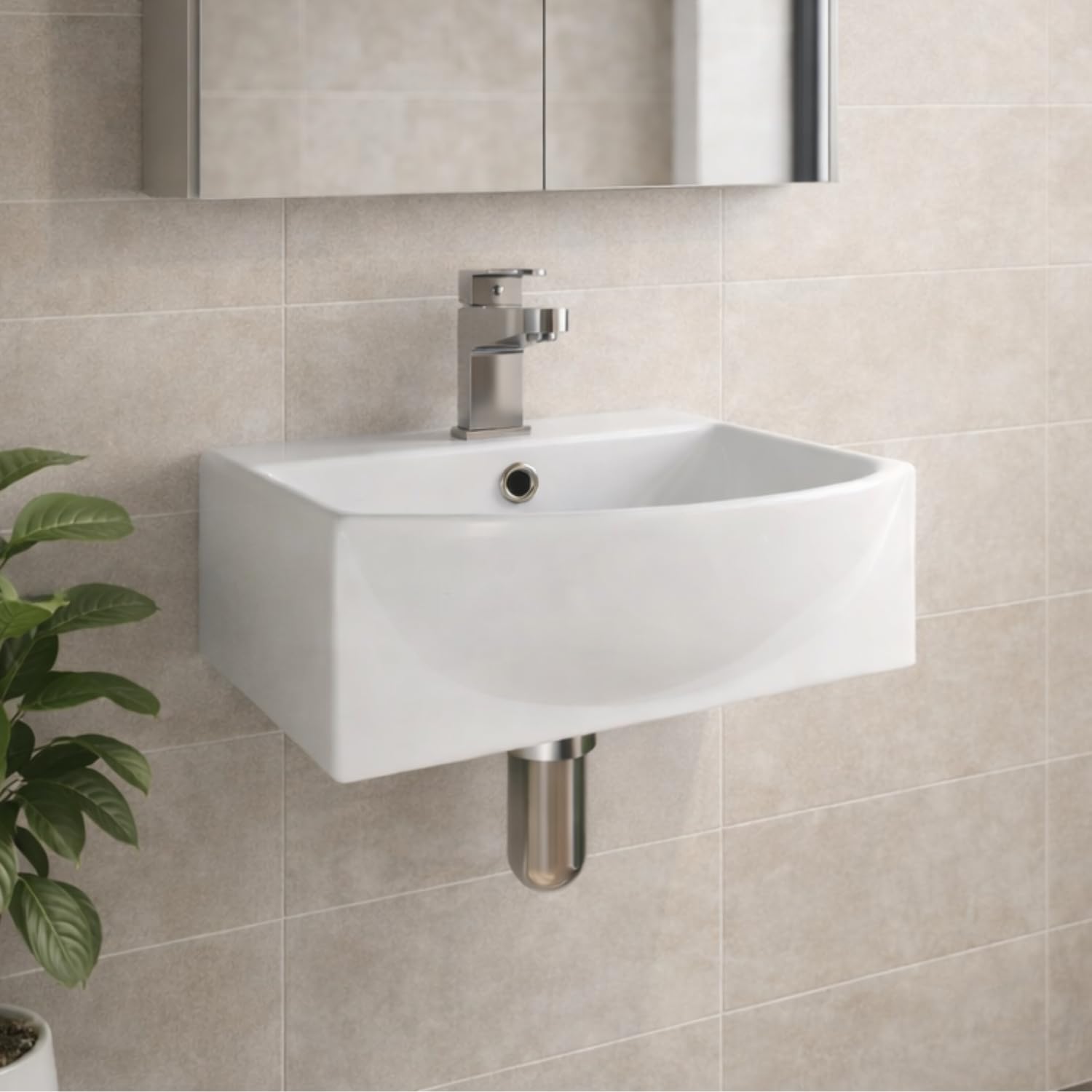 Bathroom Wall Hung Basin Hand Wash Sink 1 Tap Hole White Gloss Cloakroom Modern 5056093637086