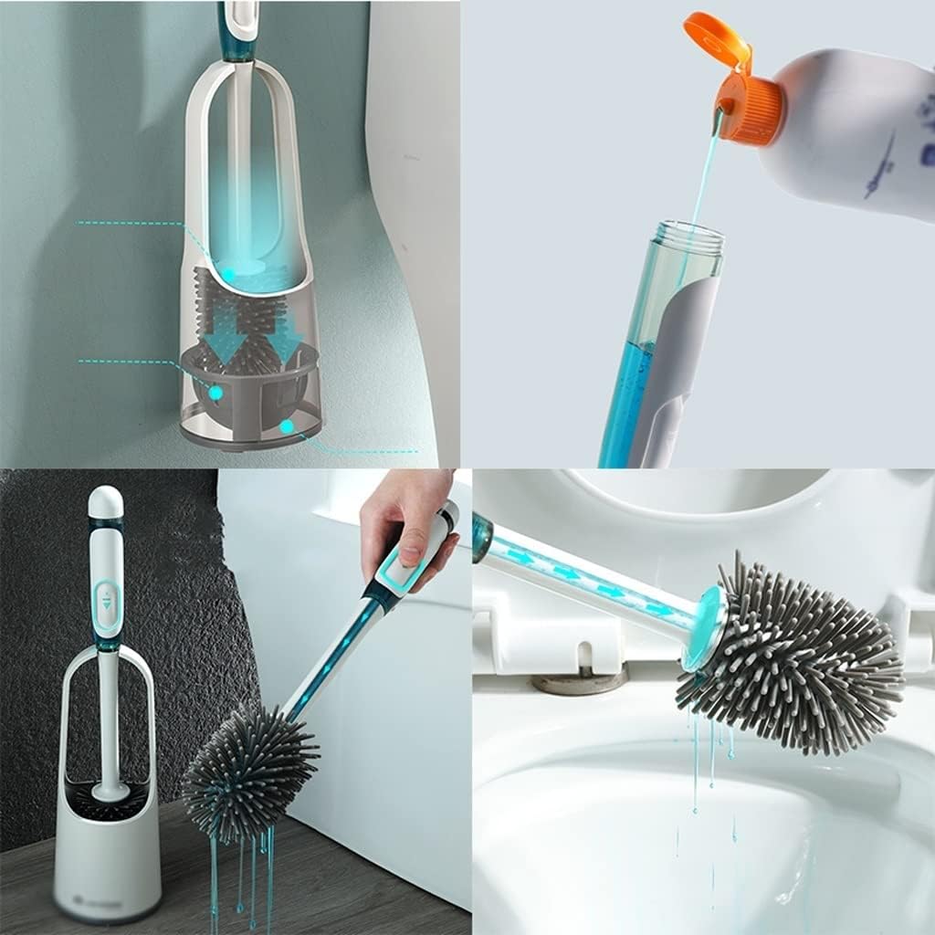 Toilet Brush Holder Toilet Brush Holder Household Bathroom Silicone Toilet Bowl Brush Wall-Mounted Toilet Cleaning Brush 360° No Dead Angle Brush Set Toilet Brush Holders