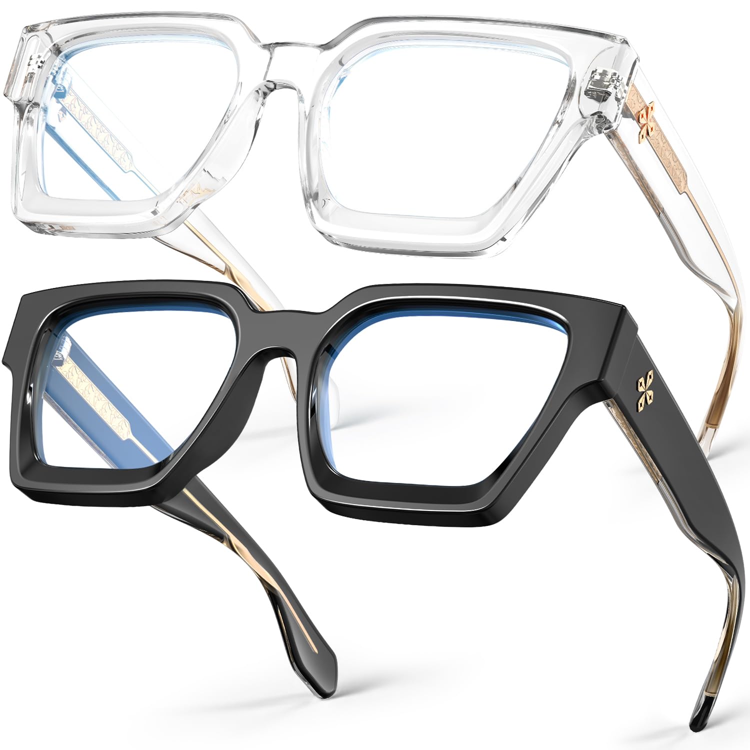 VISOONE 2 Pack Blue Light Blocking Glasses Rectangle Frame and Chic Preppy Look for Women Men RIVER