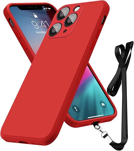 Funda compatible con iPhone 11 Pro de 5.8 pulgadas, funda protectora de cuerpo completo de silicona líquida suave al tacto, correa de cordón para el