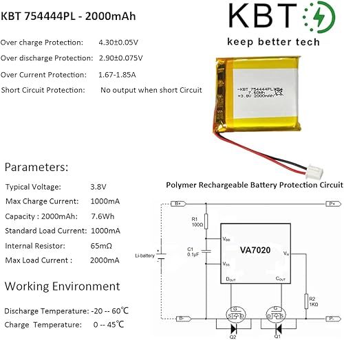 Miniatura 99 de Batería de polímero de litio KBT 3.7V 500mAh: 602535 Baterías de repuesto de iones de litio recargables Lipo