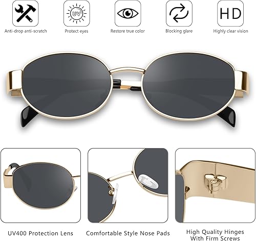 Miniatura 5 de YDAOWKN Retro Oval Sunglasses for Women Men Trendy Classic Shades Sun Glasses Metal Frame UV400 Protection