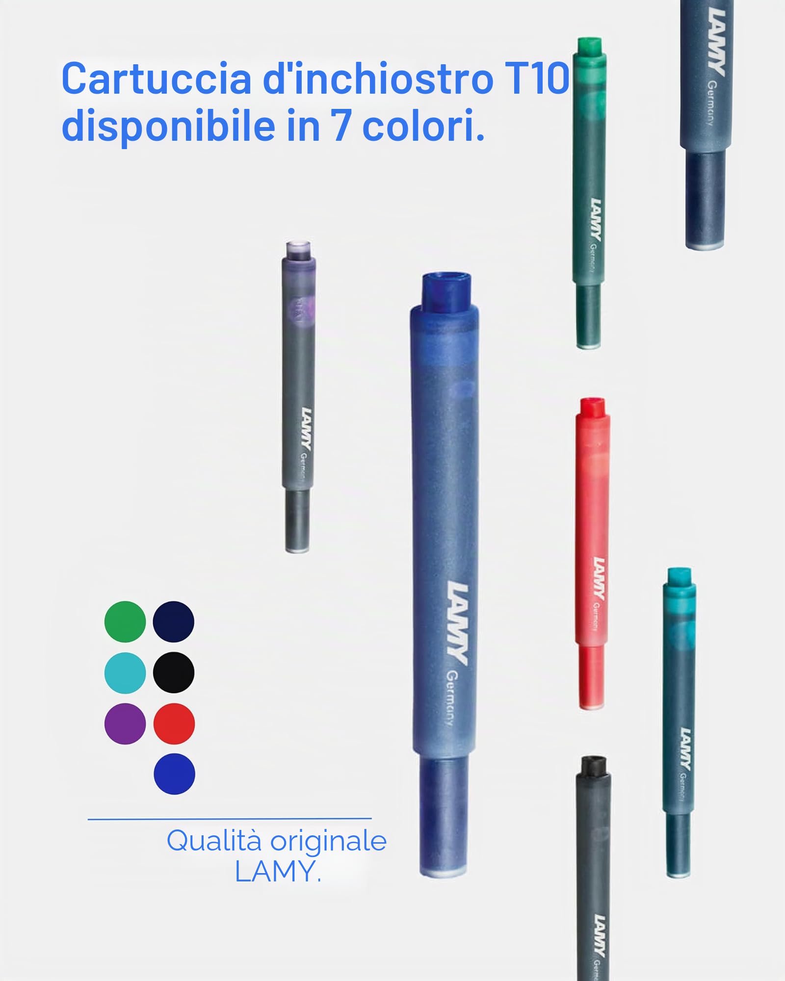 LAMY T10 Set di 5 cartucce d'inchiostro con grande riserva di inchiostro, adatte per tutti i modelli di penne stilografiche Lamy, contenuto 1,25 ml per cartuccia, 5 pezzi per confezione