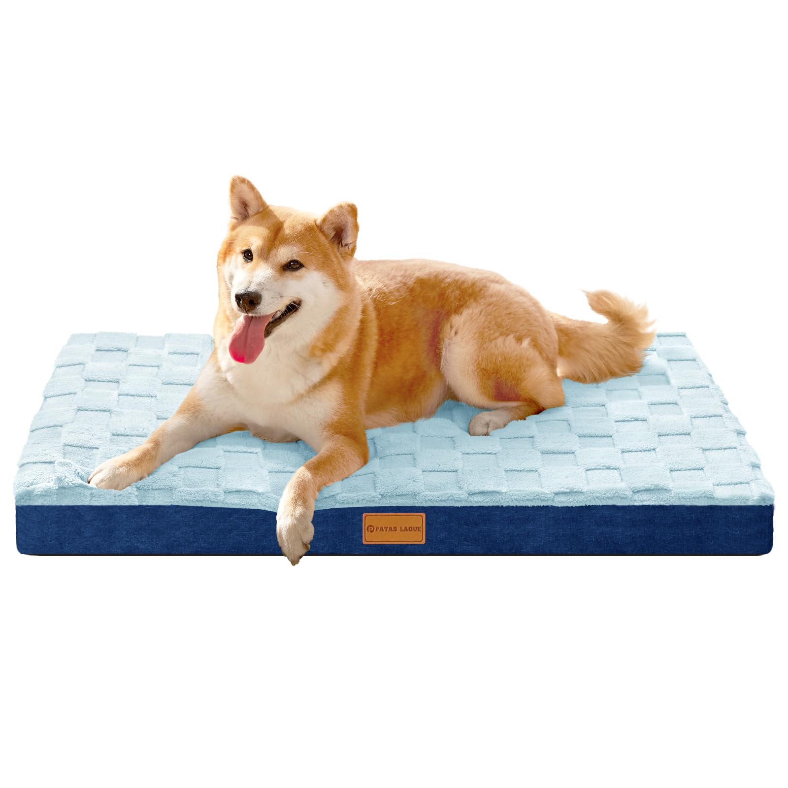 Patas Lague Orthopedic Dog Bed for Large Dogs, Waterproof Soft Warm Comfortable Egg Crate Foam Medium Pet Beds Mat with Removable Washable Cover and Nonskid Bottom, 36''X24'' Blue