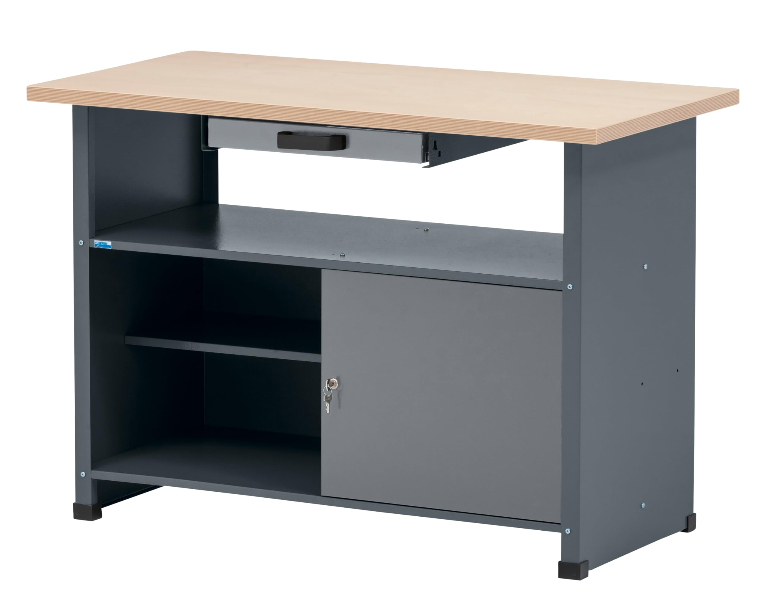 Küpper Werkbank Modell 14119, Breite 120 cm, 1 Schublade, 1 offenes Fach mit Fachboden, Hellgrau-Anthrazit(Pulverbeschichtung)