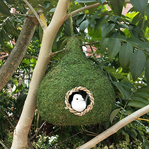 Large Green Grass Birdhouse For Outside Garden Decoration Hanging Bird Hut Bird Nest Cozy Resting Place For Wild Birds 9.8Inch/25Cm (Grass) #TOP6
