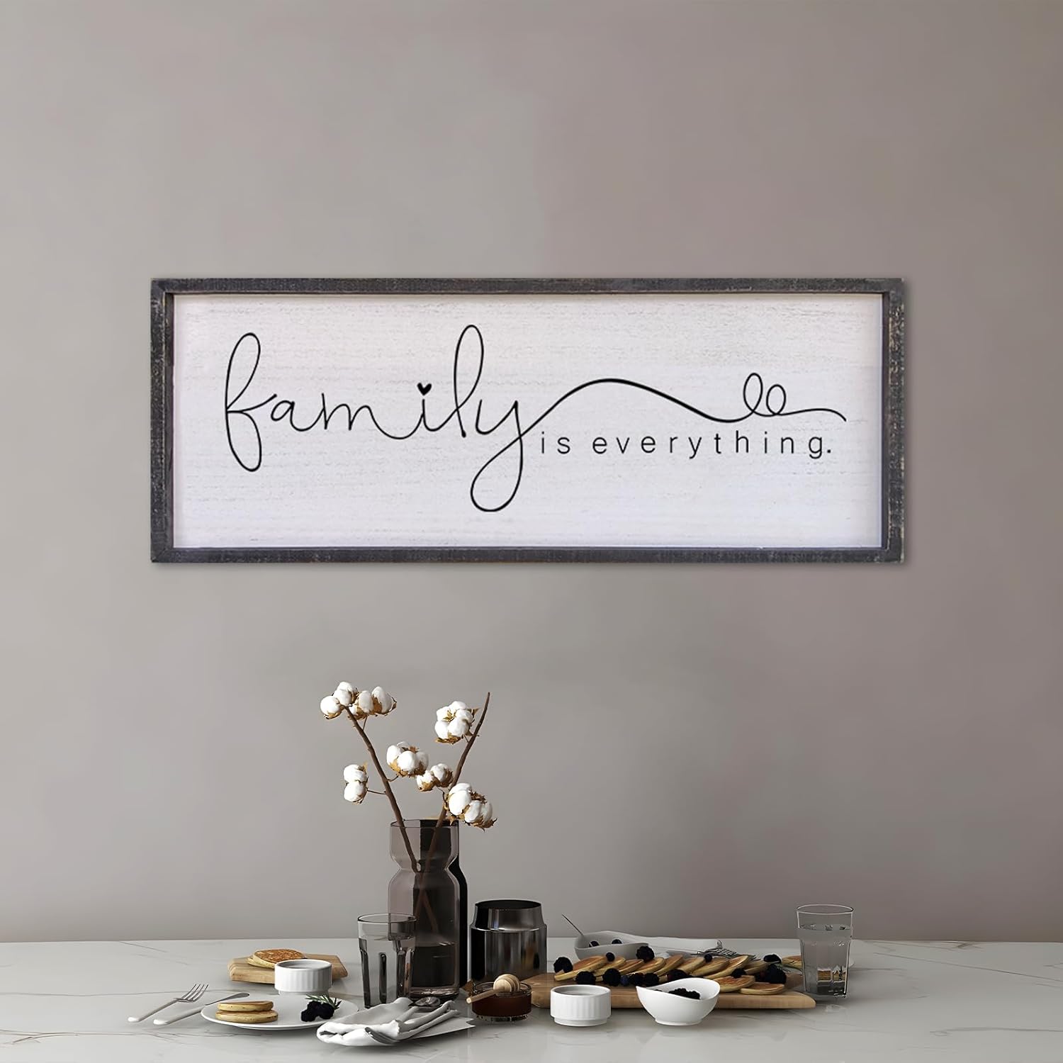 family is everything wall decor 32"x12" living room large warm wood framed farmhouse vintage sign home beautiful and simple ready to hang hallway entryway wall art decoration (black) 32”x12” black