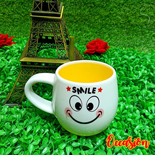 Image of Occasion White Emoji Smily Happy Ceramic Milk /Coffee /Tea /Juice Mug -250ML (Smile Emoji White Mug)