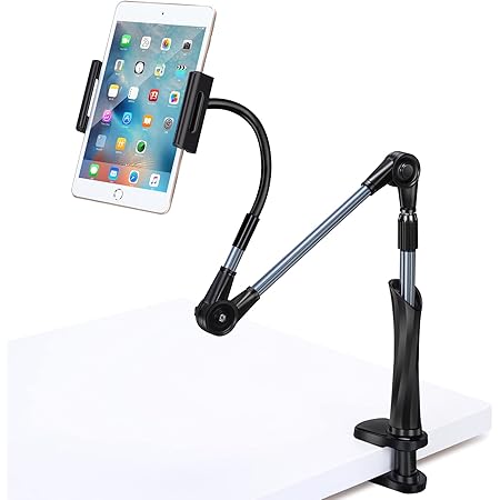 ELENTURE アームスタンド スマホ タブレット アーム スマホスタンド フレキシブルアーム ipadスタンド スマホアームスタンド り グリップ式 折畳み可 360°回転 角度調整可能 安定性向上 4.6～11インチに対応 iPad , iPhone, Android , Kindle機種対応 寝室・オフィス・キッチン・浴室・旅行に活用 (Black-Gray)