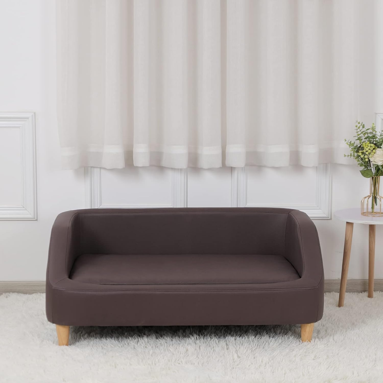 review Dog Bed/Pet Sofa Bed Technology Cloth Medium-Large Pet Sleeping Couch High Wood Leg Animal Bed Sofa (Brown)