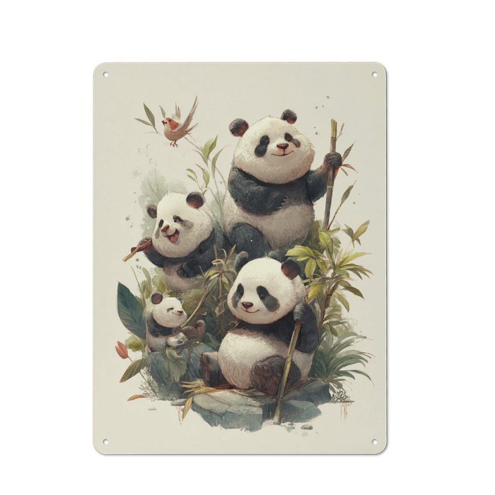 Junmoney Panda Family Joy Tin Wall Plaque 40X30cm With For Studio Or Craft Room, For Cooler-Season Styling In Studio And Craft Room