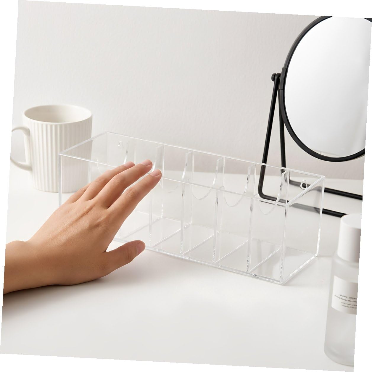 FRCOLOR Scatola Organizer in Acrylic Glass per Cinture a 7 Scomparti con | Trasparente, Coperchio Rimovibile e Chiusura Sicura, per Esposizione su Comò e Ordine Separato