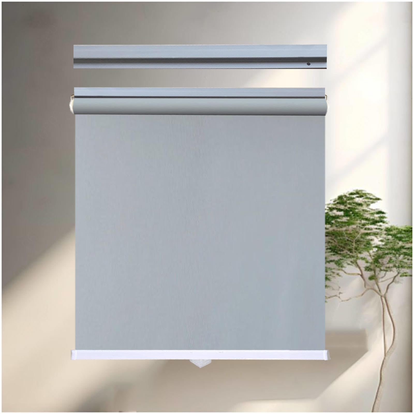 Blackout Roller Shades for Windows, Blackout Curtains No Drilling, Sun Protection and Privacy Blinds, 45x125/60x150/85x200cm Retractable Sunshade Roller Blinds,grey-32x200cm/13 * 79in
