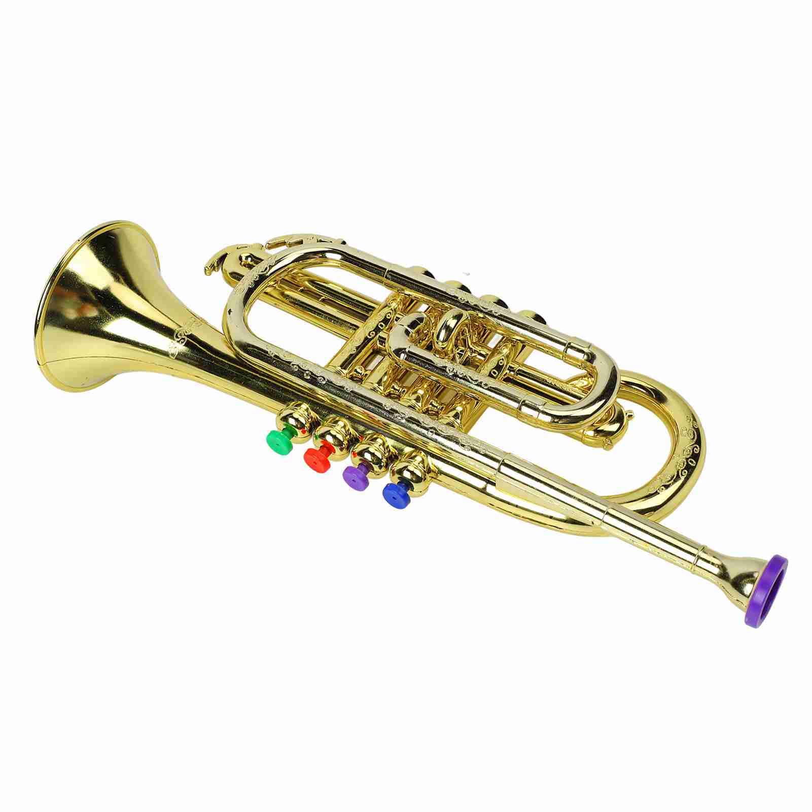 Generic Juguete Educativo de Trompeta Dorada para Niños con 4 Teclas de Colores, Sonido de Nota Diferente para Entrenamiento Musical para Niños