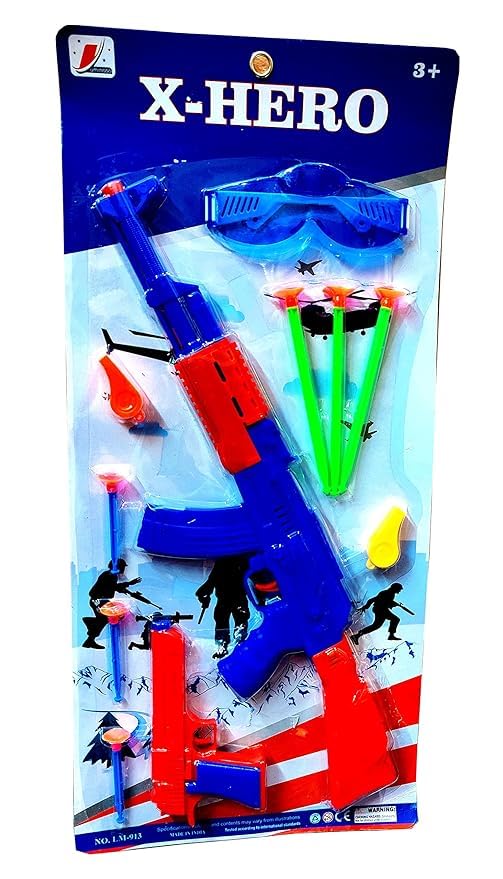 RAHKTI Amazing Big Size Military Combat Shooting Toy Gun for Kids. | with 6 PCS. of VACCUM Darts, 2 Whistle, 1 Small Toy Gun and Stylish Goggles. | Army Toy Gun for Kids. (Multicolor)