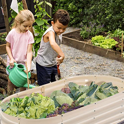 Sundale Outdoor 2 Pack Galvanized Raised Garden Bed Kit, 4X2X1Ft Planter Raised Garden Boxes Outdoor With Anti-Rust Paint, Oval Metal Planter Box For Vegetables Flower（Beige） #TOP4