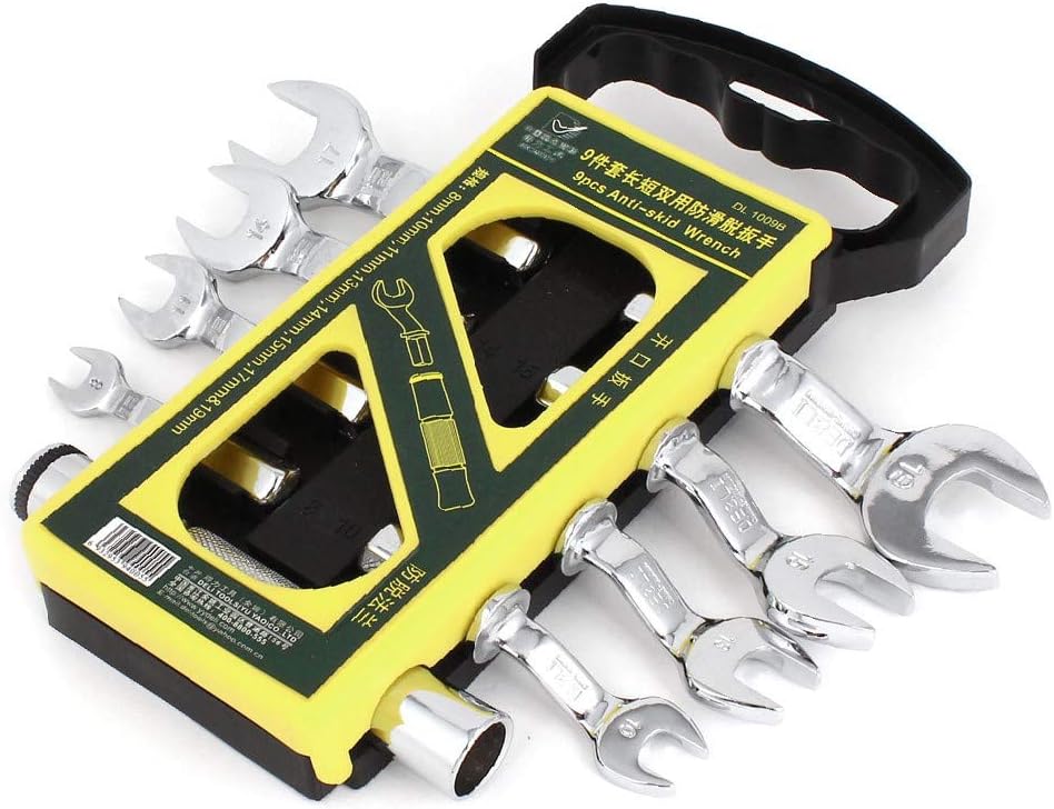 FIYA New Lon0167 9 Pcs Featured Silver Tone Round reliable efficacy Good performance Handle Open End Wrench Spanner Sets Hand Tool 8mm-19mm(id:6ec cd 04 e35)