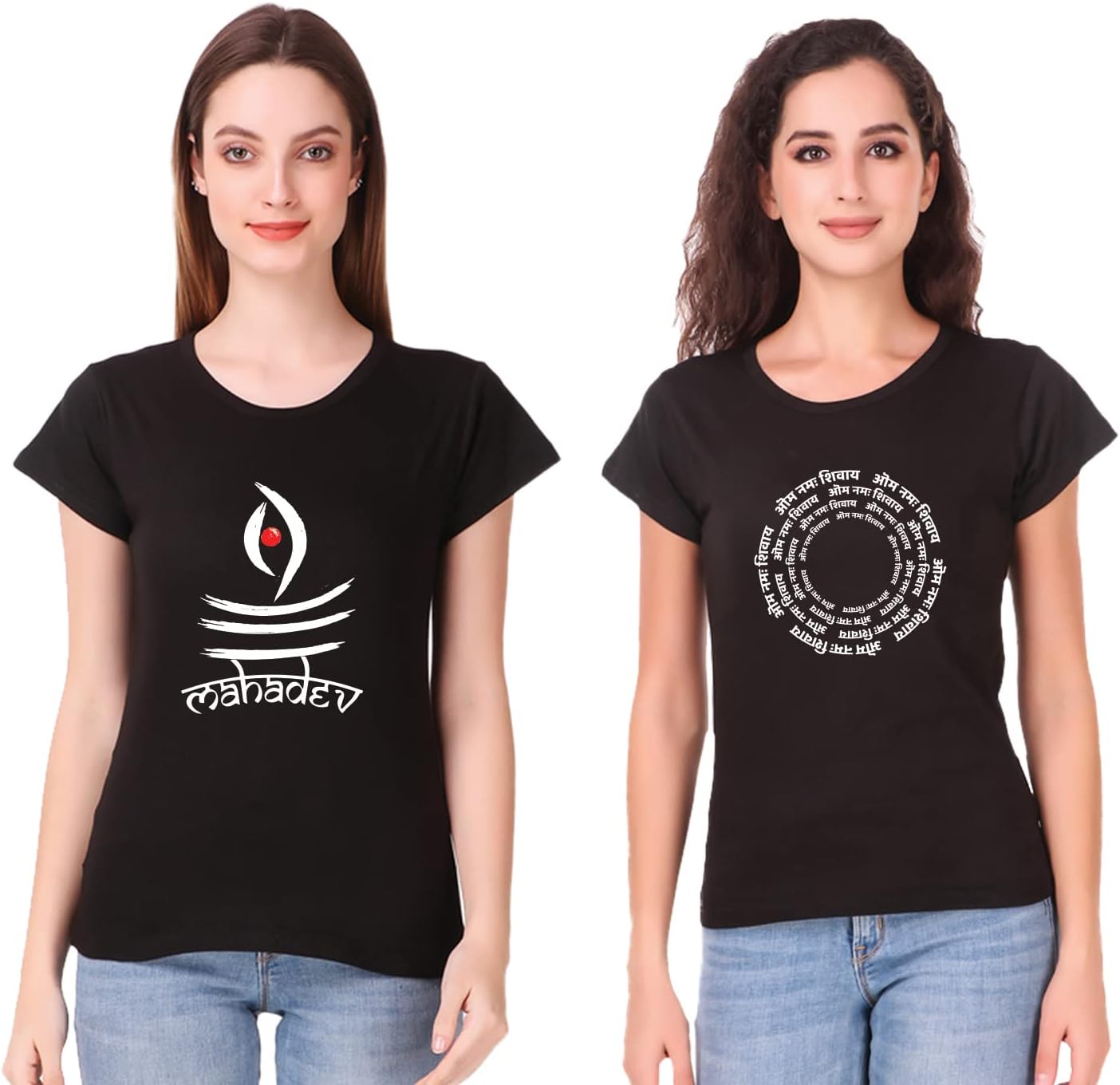 Girls Mahadev Om Namah Shivay graphic printed Premium Trending Stylish Women Tshirts| Round Neck 100% Cotton summer special Tshirts for Women Black and Black Tops For Women Combo pack of 2) XL