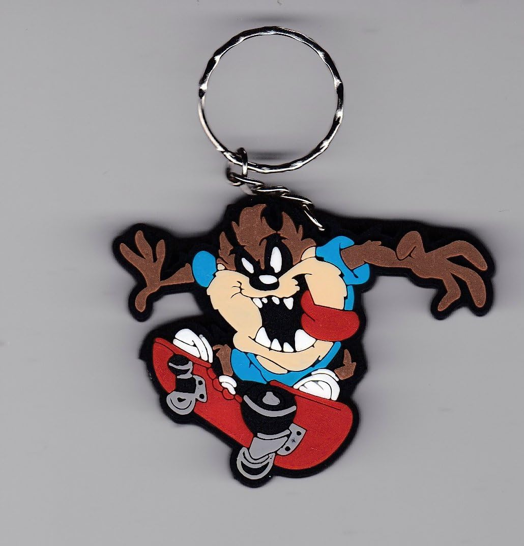 (TZ3) TAZ-MANIA SKATEBOARDING Tasmanian Devils Game Cartoon Movie Rubber Keychain / Key-ring 2"x2.25"