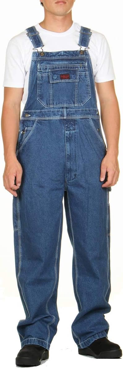 Enzyme Washed Hidden Zipper Pocket Denim Bib Overall
