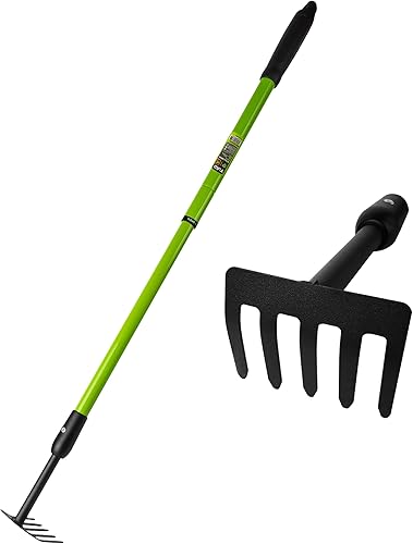 Rastrillo de mano pequeño rastrillo de jardín, mango ajustable, cultivador de mano de jardinería, herramienta de jardín con mango antideslizante,