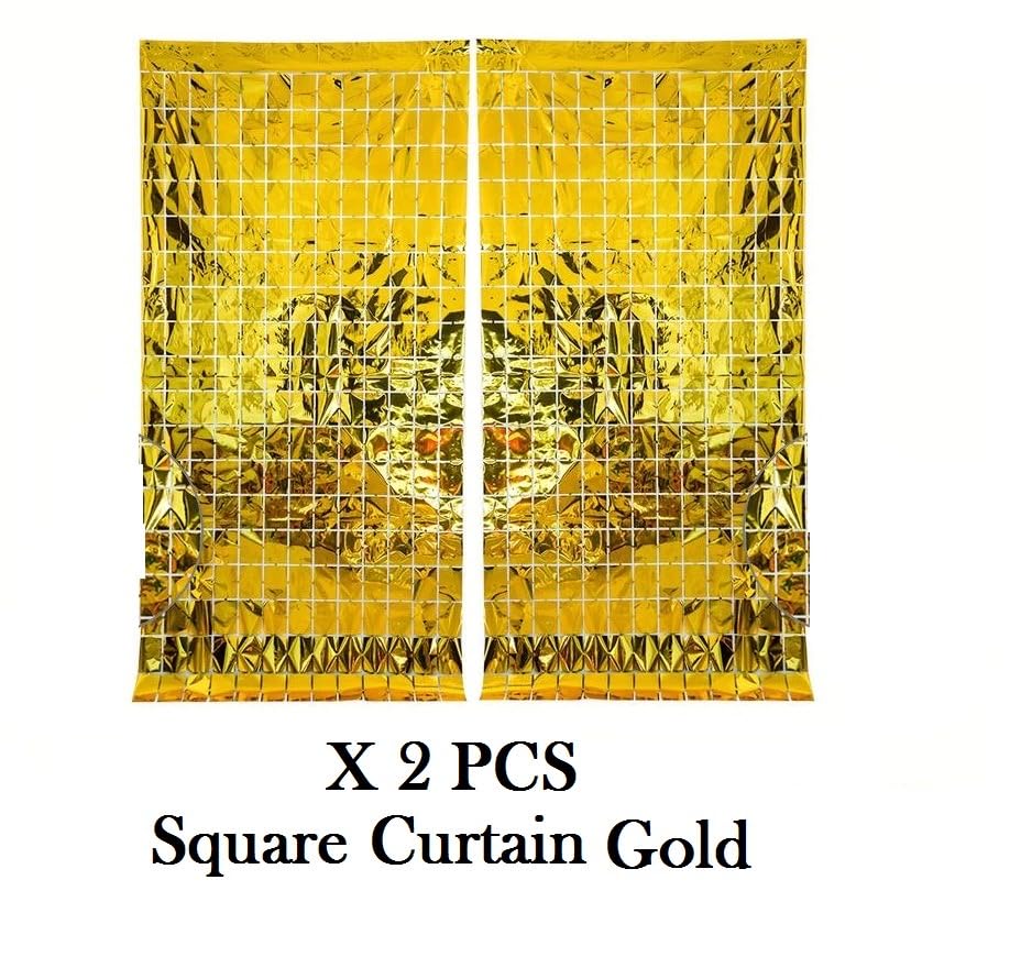 Image of AMFIN (Pack of 2) Square Foil Curtains for Birthday Decoration Photo Booth Props Backdrop Baby Shower Bachelorette Party Decoration - Gold