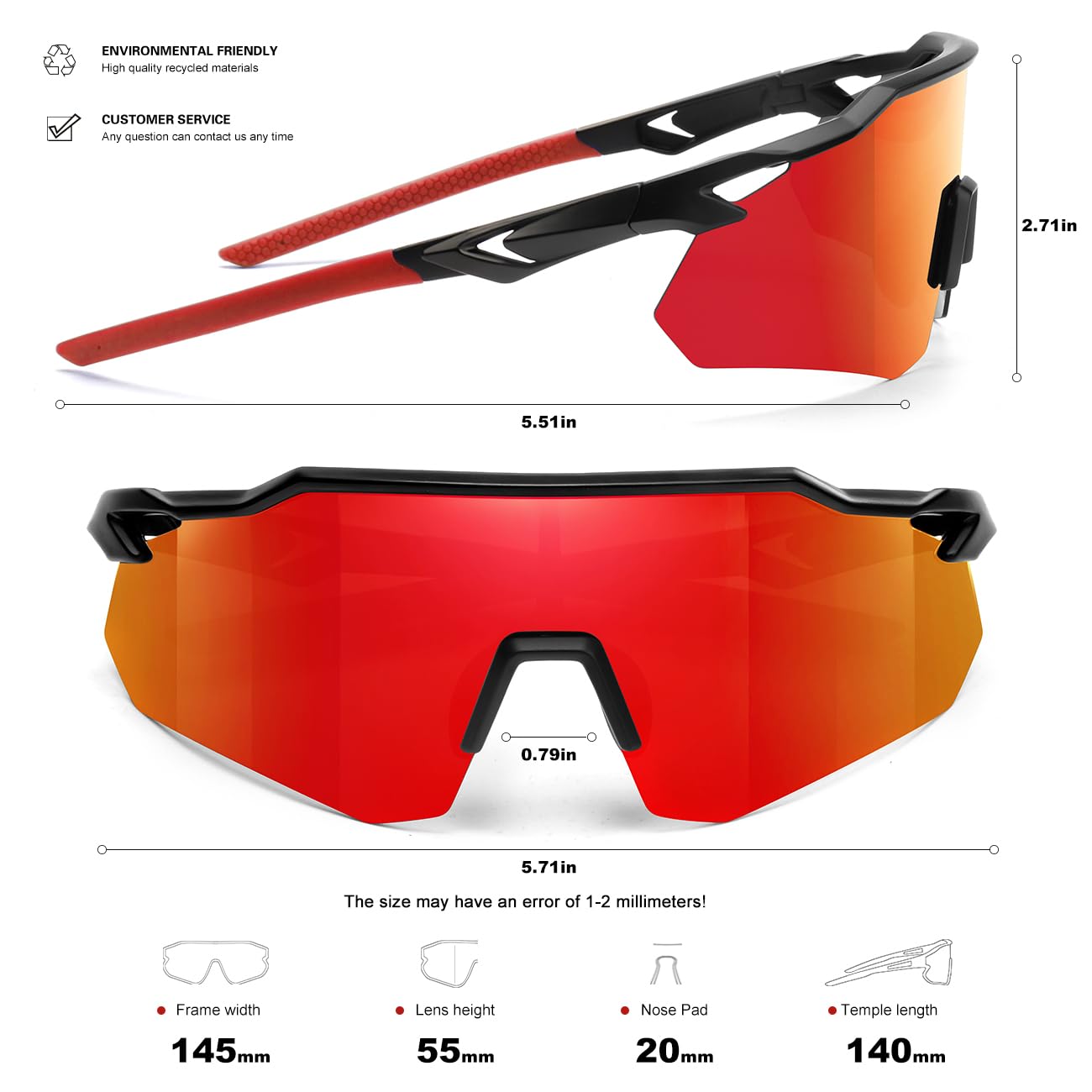 SEKKAF Lunettes de soleil de sport polarisées pour homme et femme, protection UV, légères, pour course à pied, cyclisme, plaquettes de nez antidérapantes