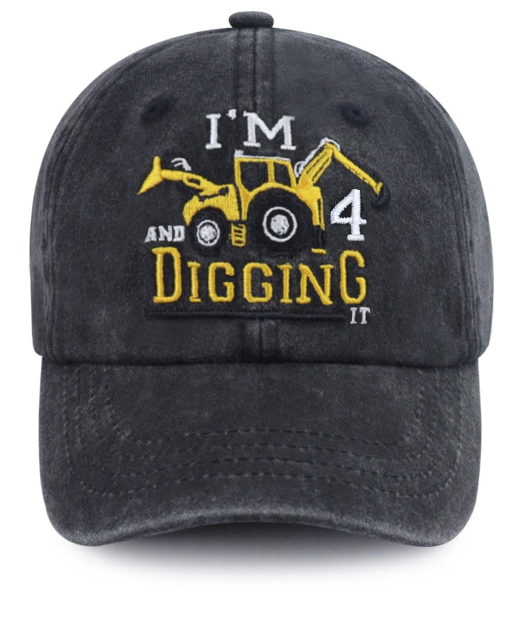 I'm 3/4/5/6/7/8/9 and Digging It Hats for Boys Girls, Funny Embroidered Toddler Excavator Birthday Baseball Cap